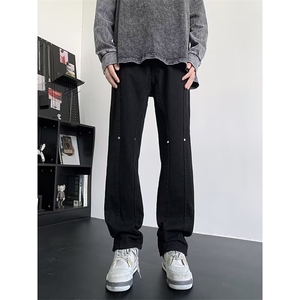 美式牛仔裤男士按扣设计感vibe潮流高街宽松直筒长裤子60322-p45图片