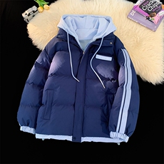 现货抖音得物供视频三防加厚羽绒假两件连帽棉衣外套棉服MY8082，男装棉衣，电商A486