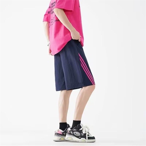 Q143/P24弹棉皱五分短裤黑色浅灰藏蓝色男女休闲裤图片
