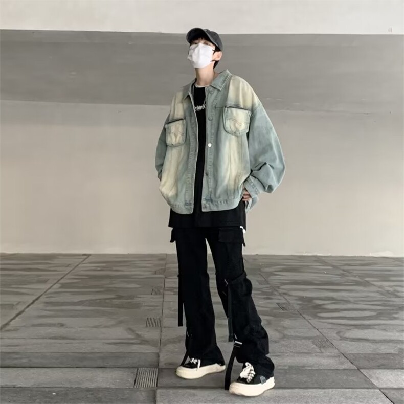 美式复古水洗扎染牛仔外套女秋季新款潮牌翻领夹克J2115P65,男装夹克,星座1116-2