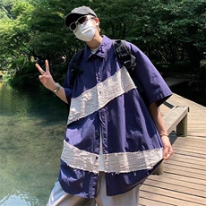 港风夏季新款大码宽松时尚工装休闲衬衫短袖CS110-P35，男装衬衫，星座1109-3