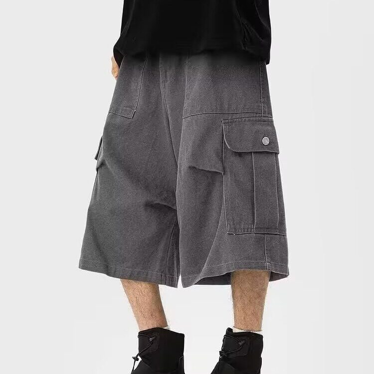 美式复古多口袋工装七分裤男女夏季宽松阔腿休闲高街短裤工装裤潮，男装牛仔裤，星座506A