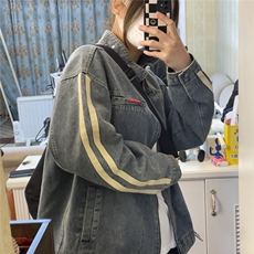 BLACKBB/美式复古水洗做旧条纹牛仔外套男女24s立领机车休闲夹克，男装工装外套，星座1210-1