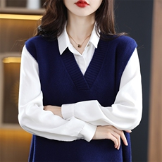 2024秋季新款中长款V领纯色马甲休闲百搭，女装马甲，美雪羊绒