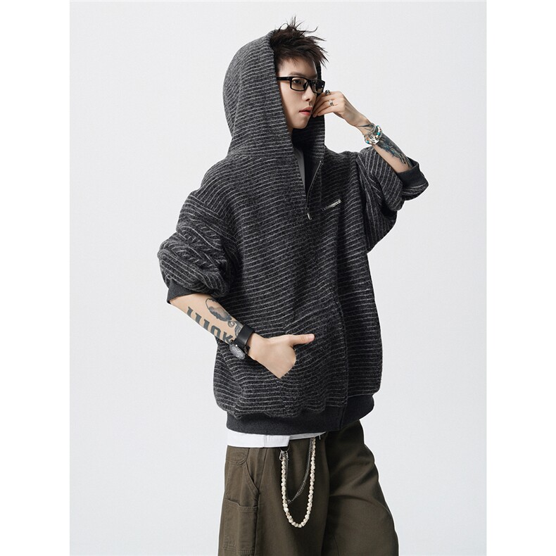 美式条纹连帽拉链设计卫衣无影墙S-XL开衫卫衣WY78109特P65控98，男装卫衣，星座227-7