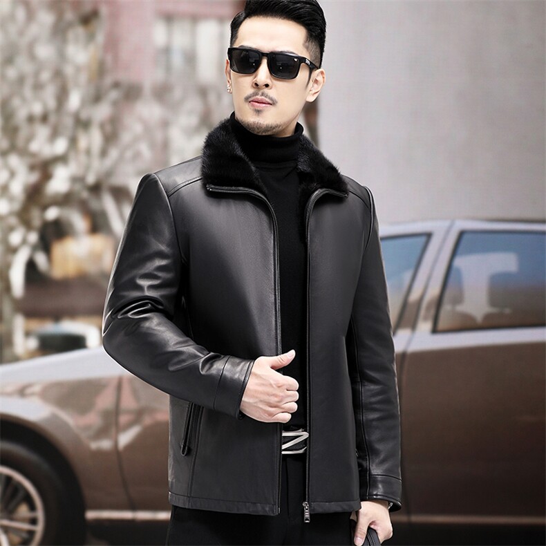 WL1915冬季新款羽绒服男水貂领翻领夹克绵羊皮外套P930,男装皮衣,电商B360