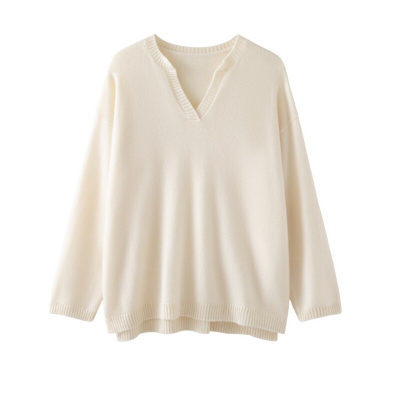 2025秋冬百搭时尚简约领宽松长袖针织衫，女装针织衫/毛衣，木淼羊绒