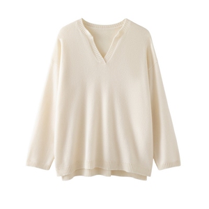 2025秋冬百搭时尚简约领宽松长袖针织衫，女装针织衫/毛衣，木淼羊绒