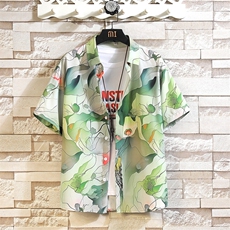 精品大码花男短袖夏季痞宽松上衣服外套翻领衬衫A012/C870C875P35，男装休闲套装，电商A012