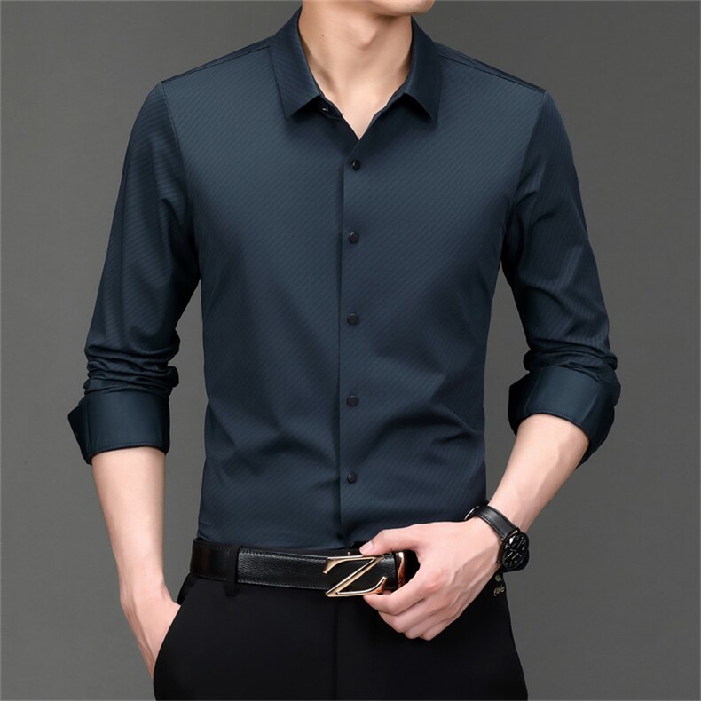 秋季条纹衬衫男长袖中年休闲衬衣爸爸装上衣打底ZLCK-8012-P100图片