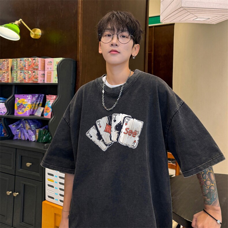 量大优 供视频  240g重磅美式炒雪花水洗做旧短袖t恤STX542-特P25图片