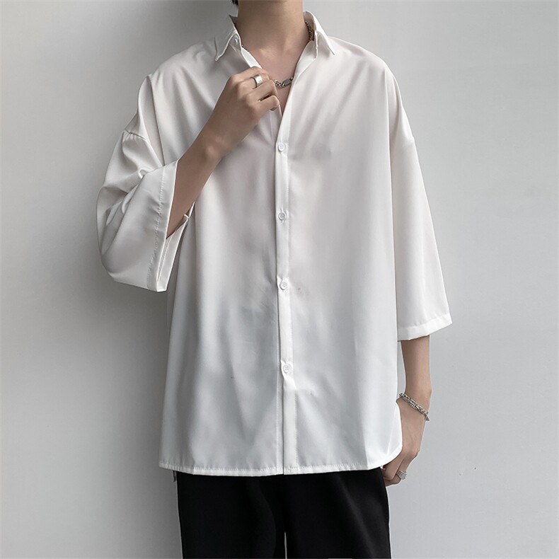 夏季冰丝短袖衬衫男女纯色宽松百搭学院风衬衣C301-P28,男装T恤,电商D202