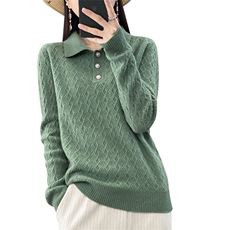 优雅气质秋冬必备高级简约经典翻领羊毛衫，女装羊毛衫，魅途羊绒