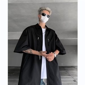 天蓝垫肩短袖衬衫设计感高级cleanfit街头风半袖衬衣男CY829-P38图片