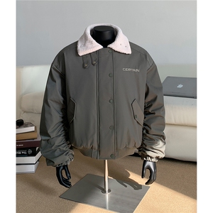 假模 美式复古羊羔毛翻领棉服飞行夹克棉衣加厚外套男 H1031 P128图片