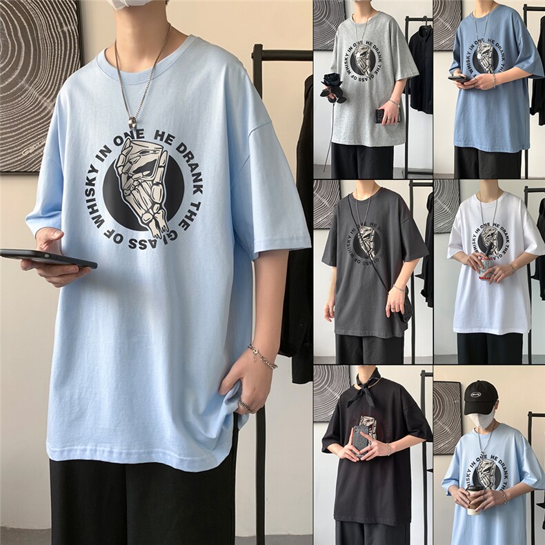 21夏季新款潮流港风宽松圆领印花T恤T41 P25控38图片