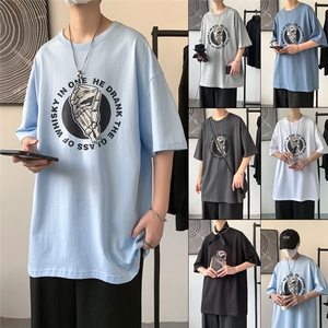 21夏季新款潮流港风宽松圆领印花T恤T41 P25控38图片