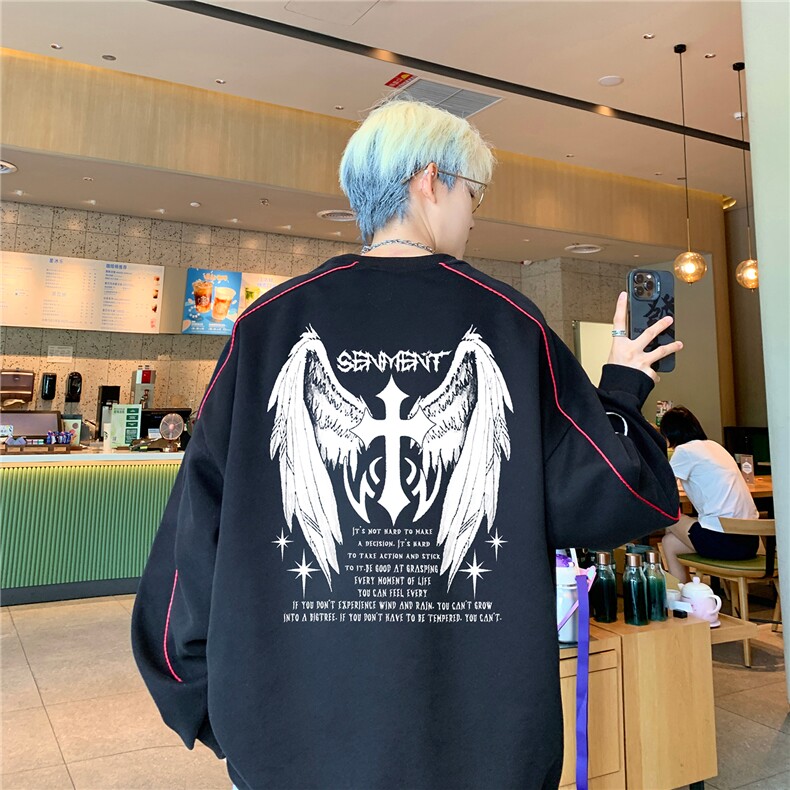 高品质！400克重磅秋季潮牌简约线条复古印花卫衣WY8303P63,男装卫衣,星座610B-1