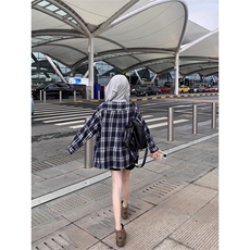 TC1395-P45复古连帽格子衬衫女新款早秋慵懒风小个子衬衣防晒外套，男装防晒衣，星座617A-2