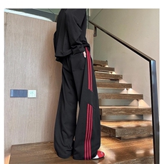 三条杠运动裤子男生春秋季美式重磅条纹卫裤潮牌宽松直筒运动长裤，男装休闲裤，星座1013-5