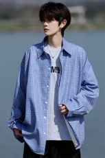 8XL-M长袖衬衫男夏季格子条纹衬衣宽松慵懒风防晒外套CS29005P45，男装衬衫，电商B312
