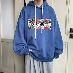 京剧脸谱风纯棉连帽大码运动帽衫宽松薄WY2250-P35加绒款-P40图片