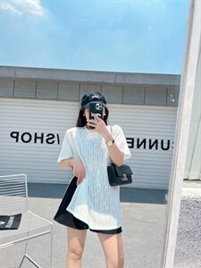 现货 夏季新面料开叉垫肩短袖图片