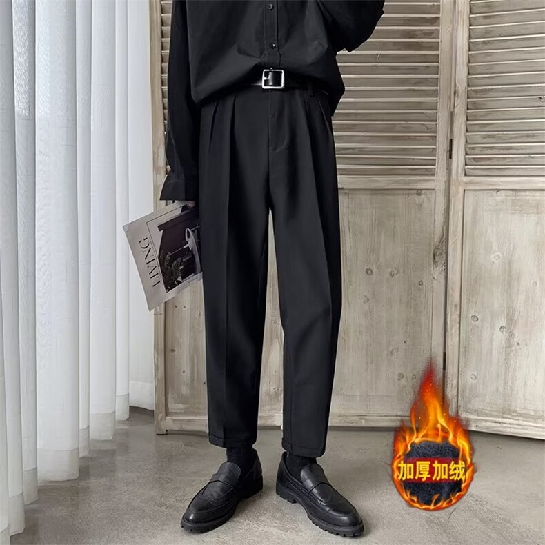 秋冬季休闲裤加厚直筒长裤男士修身九分西裤轻熟风中高腰西装裤图片