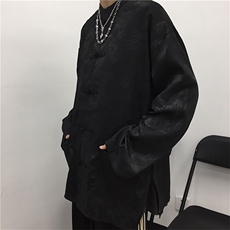 立领盘扣唐装春夏宽松潮流情侣长袖衬衫百搭外套，男装衬衫，星座716-3