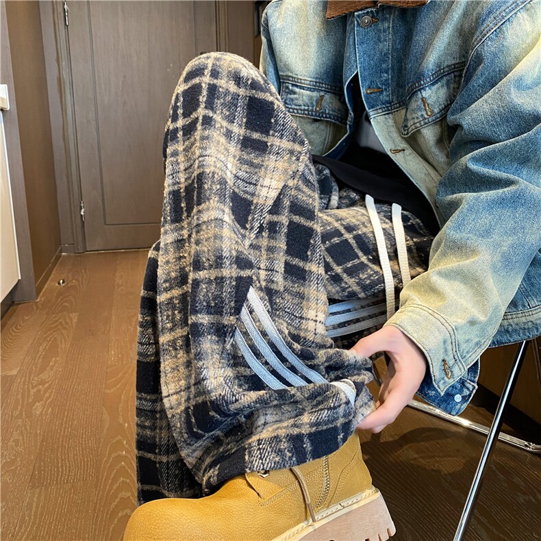 抖音品质秋冬新款复古格子条纹宽松休闲裤B315-K826-特p40控78,男装休闲裤,电商B315