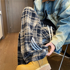 抖音品质秋冬新款复古格子条纹宽松休闲裤B315-K826-特p40控78，男装休闲裤，电商B315