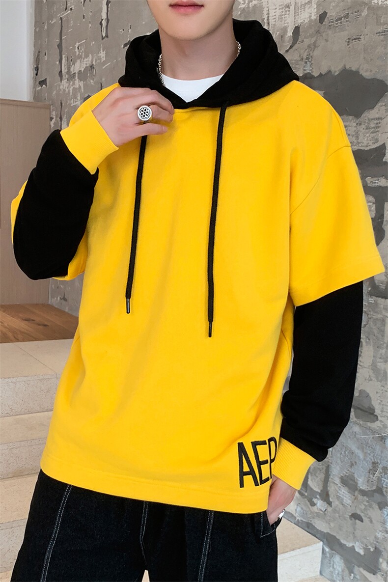 春季新款潮男个性假两件时尚卫衣青少年连帽撞色卫衣CYWY05,男装卫衣,电商A128