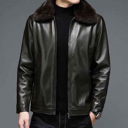 B-N216男士2023年秋季新款长袖加绒翻领PU皮夹克男士外套P72，男装皮衣，电商B360