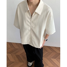 ER0336-P42夏季复古肌理感纯色短袖衬衫男潮牌宽松休闲半袖衬衣，男装T恤，电商C233