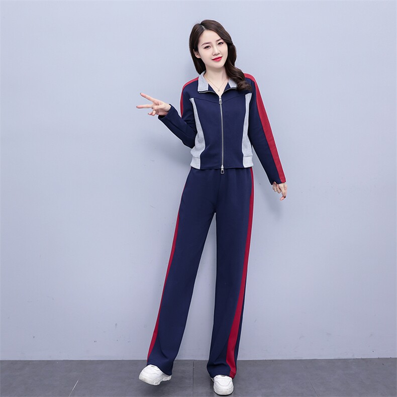 运动套装女春秋2025新款时尚显瘦开衫拼色休闲服立领卫衣两件套棉,女装套装/套裙,凝聚力