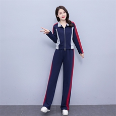 运动套装女春秋2025新款时尚显瘦开衫拼色休闲服立领卫衣两件套棉，女装套装/套裙，凝聚力
