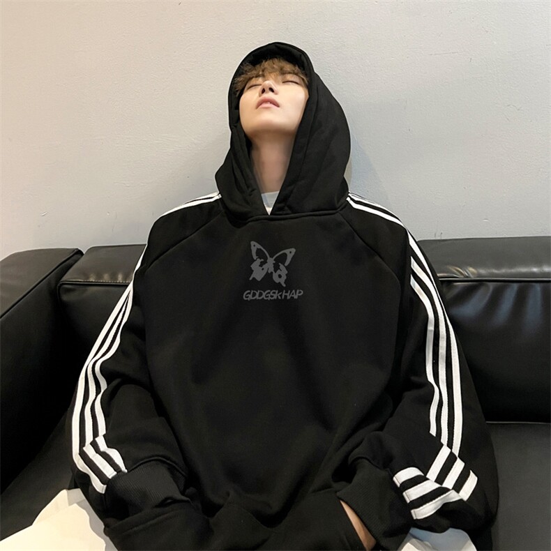 秋冬外景重磅织带连帽卫衣男潮流宽松落肩外套WY00227/P55加绒P60，女装短外套，电商B316