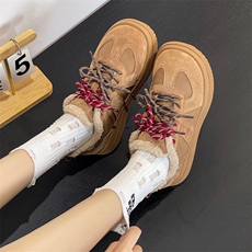 羊羔绒毛毛鞋加绒棉鞋2024冬季新款休闲厚底保暖德训鞋女，女鞋休闲鞋，电商A223