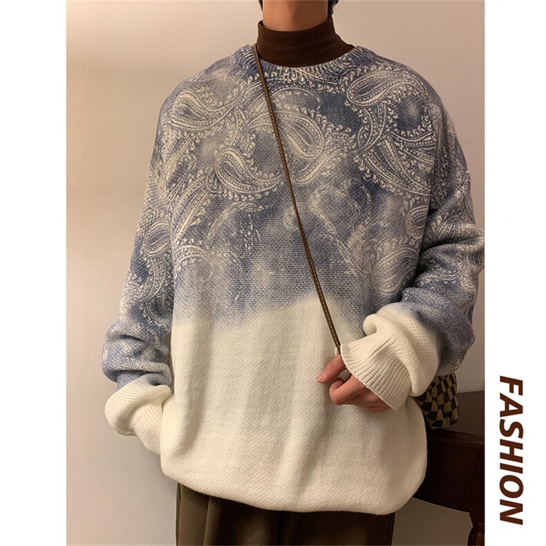 M3117/P70冬季毛衣男圆领套头针织衫腰果花扎染大码上衣毛衣,男装针织衫/毛衣,电商A141