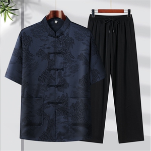 2025夏季薄款高端风冰丝短袖衬衫套装唐装汉服042-P105