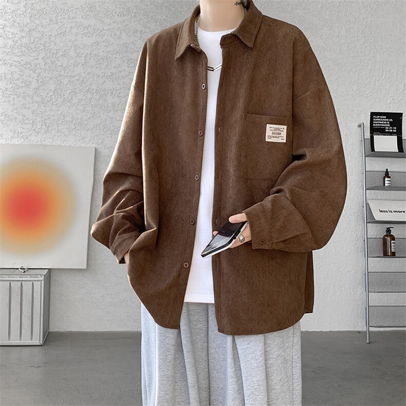 衬衫男秋季新款港风宽松大码灯芯绒长袖衬衣CS025-P38，男装衬衫，星座214-3