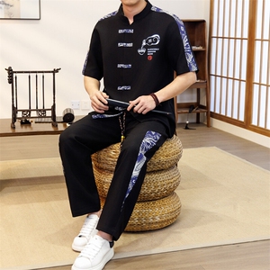 潮风套装男新中式短袖衬衫时尚休闲长裤两件套JZ305-P63图片