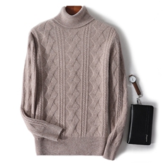 秋冬季新款舒适时尚百搭男士加厚大麻花高翻领羊毛衫男装，男装羊毛衫，绒韵雅