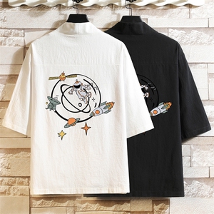 HF59142-P40风汉服男开衫外套七分袖道袍 砖墙挂拍图片