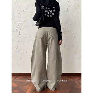 辣妹设计感印花弯刀工装牛仔裤女宽松休闲阔腿拖地长裤子NZK1028图片