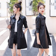 皮衣外套女春秋2023新款时尚潮流收腰气质修身显瘦长款皮衣风衣潮，女装皮衣，缘衣格