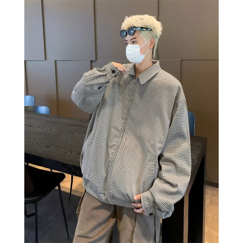复古格纹肌理感宽松休闲两面穿夹克外套男开衫上衣服8509/P75,男装夹克,星座506