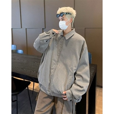 复古格纹肌理感宽松休闲两面穿夹克外套男开衫上衣服8509/P75，男装夹克，星座506