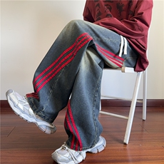 2026秋季新款美式条纹斜杠宽松水洗牛仔裤B315-K25660-特p45控88，男装牛仔裤，电商B315