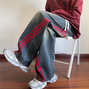 2026秋季新款美式条纹斜杠宽松水洗牛仔裤B315-K25660-特p45控88